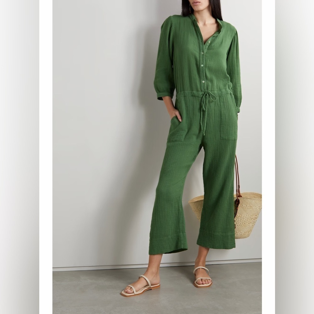 HONORINE Cropped Cotton Jumpsuit Basil Green XS S M NWT